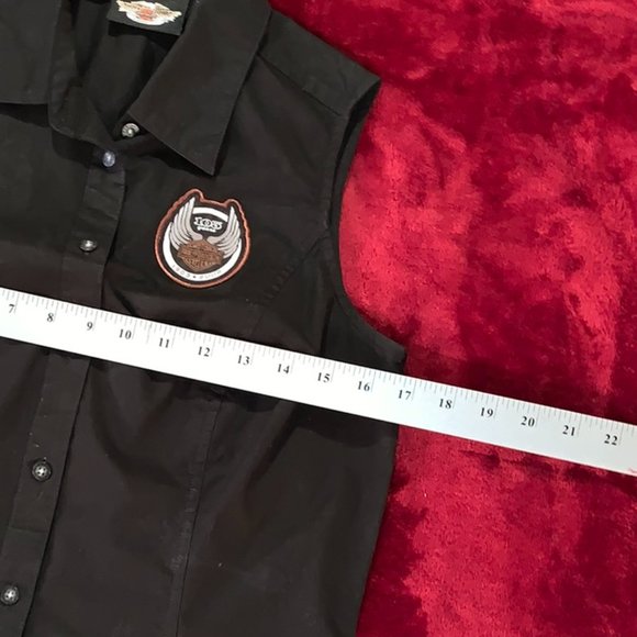 Small 105 Anniversary Black Sleeveless Button Up Harley Davidson Some Stretch - Picture 5 of 8